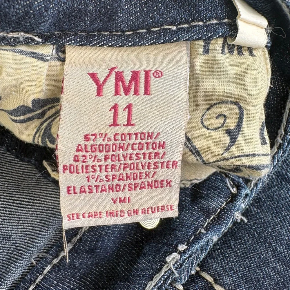 YMI Lowrise Bootcut Dark Wash Embellished Flap Pockets Jeans Y2K Size 11 (32x32)